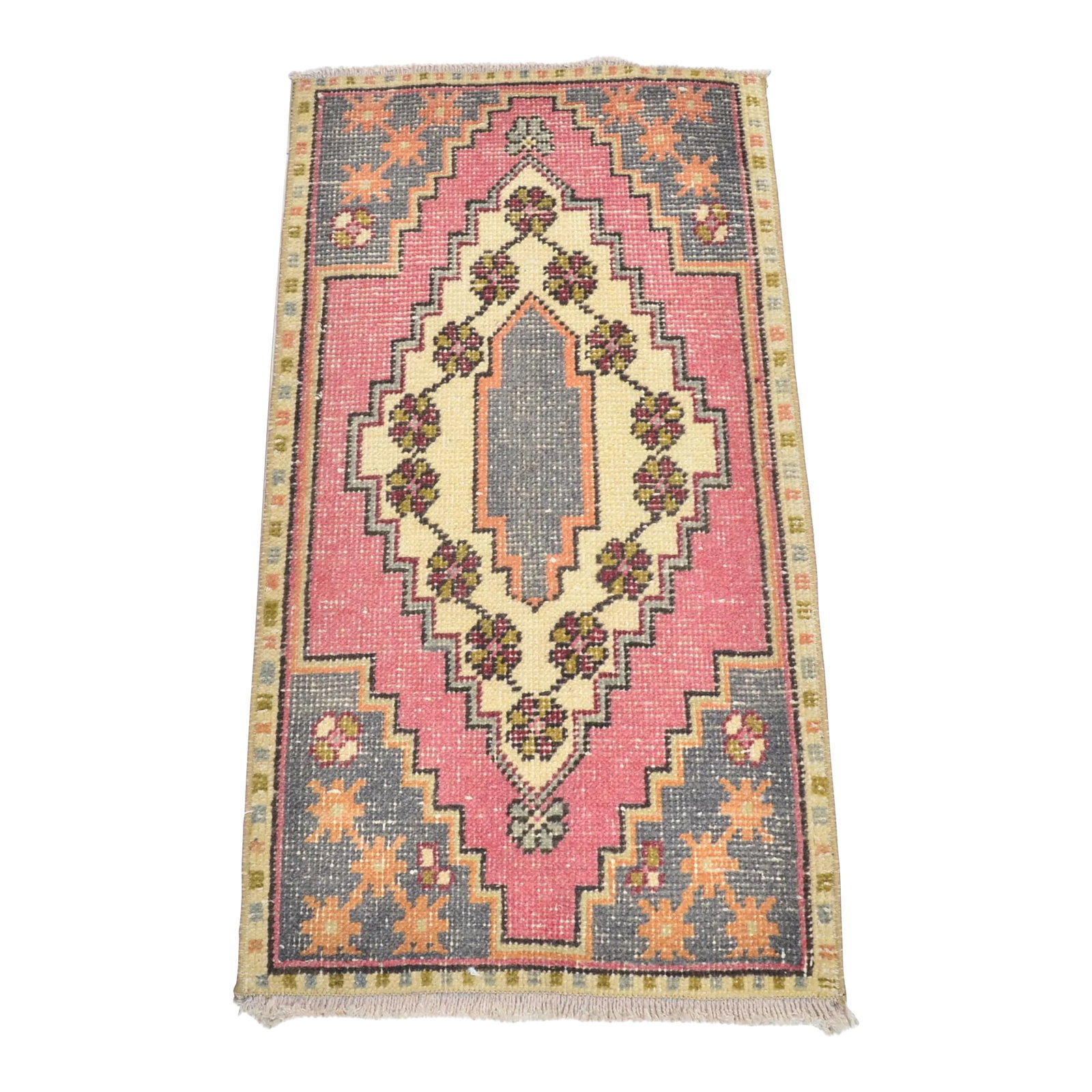 Oushak Wool Vintage Bathroom Rug: 1960s Handmade wool and cotton rug in Turkish Anatolian Small Rug, Vintage Doormat Rug, Turkish Decorative Rug, Handmade wool Rug. One Of Kind traditional Rug with perfect design and colors.
