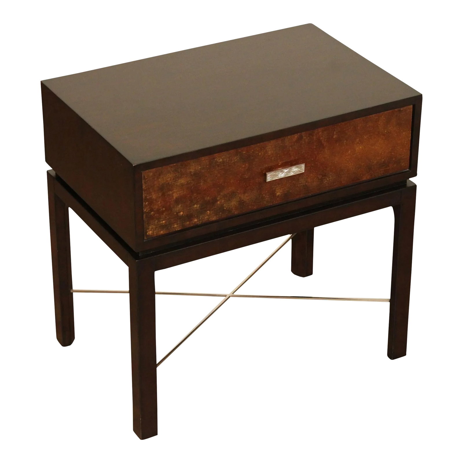 Theodore Alexander Contemporary 'Gold Leaf' One-Drawer Side Table: High Quality Accent Table or Nightstand with Single Dovetailed Drawer and Gold Leaf Lacquered Drawer Front Condition: Alterations: Original Condition Unaltered Imperfections: Some Imperfections