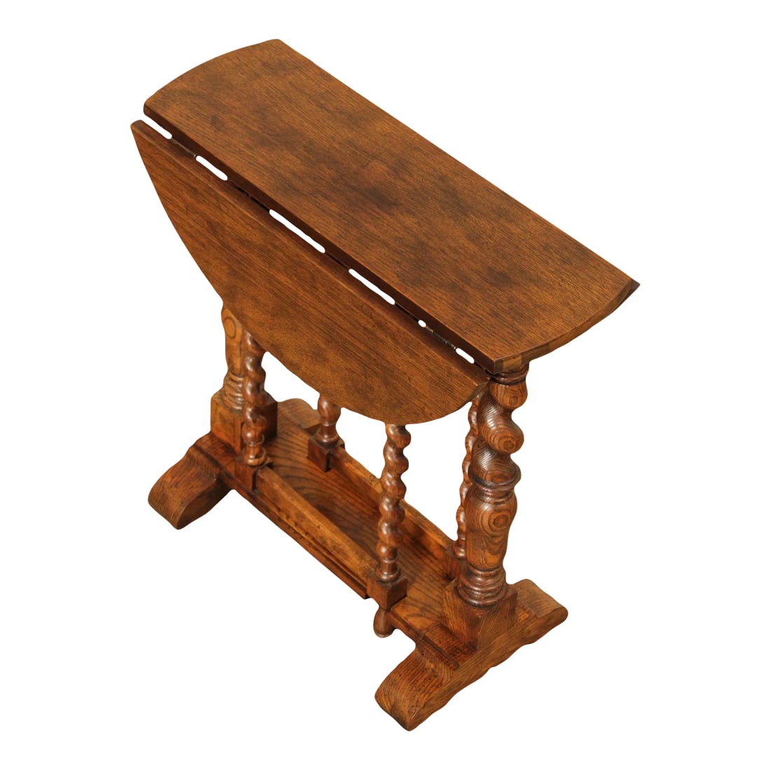 1970s Baker Furniture Jacobean Style Oak Barley Twist Drop Leaf Table (1 of 12)