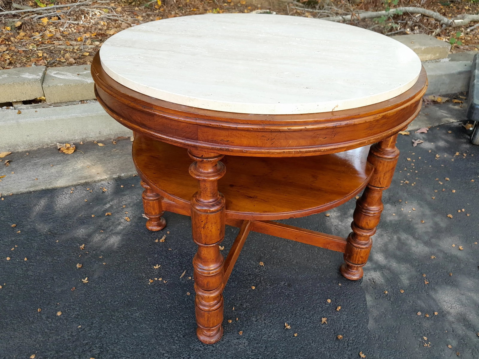 1990s Milling Road for Baker Italian Provincial Walnut and Stone Center Side Table - 2