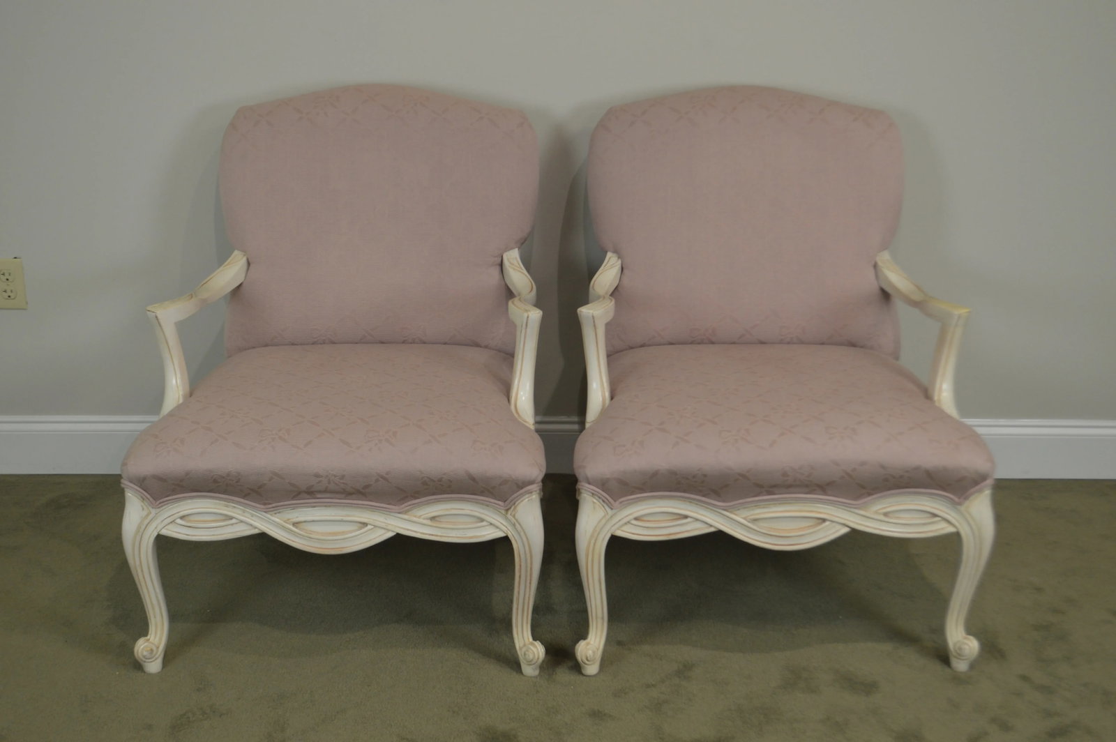 French Louis XV Style Custom Paint Frame Fauteuils Lounge Chairs - a Pair - 8