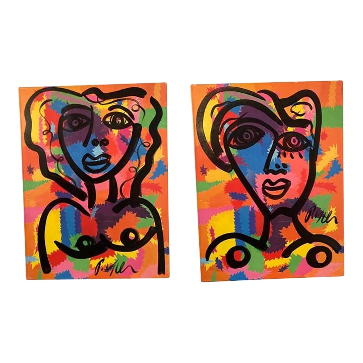"Berlin Days" Original Artwork by Peter Robert Keil Abstract Portraiture: Pair of graffiti style pop portraits named Berlin days! Peter Keil is a German artist that focuses primarily on abstract expressionism. Keil painted with some of the greats including, Joan Miro, Andy