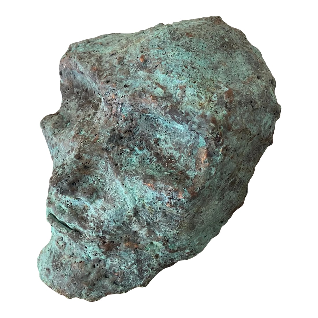 Early 21st Century Bronze Artist Made Brutalist Style Head Bust Sculpture: Beautiful Artist Made Bronze bust Sculpture that was Made by a local Atlanta artist Johnny Barandon nice brass and bronze textured bust sculpture that has an awesome verdigris patina to it! Signed on