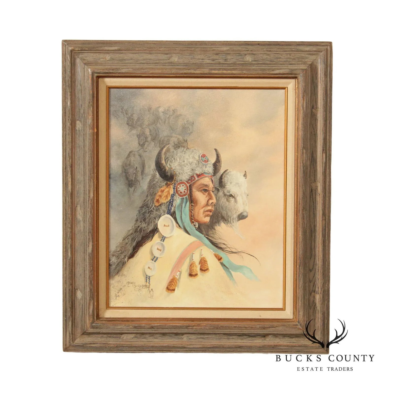 Mary Selfridge 'Spirit of the Buffalo' Original Oil Painting, Custom Framed - 13