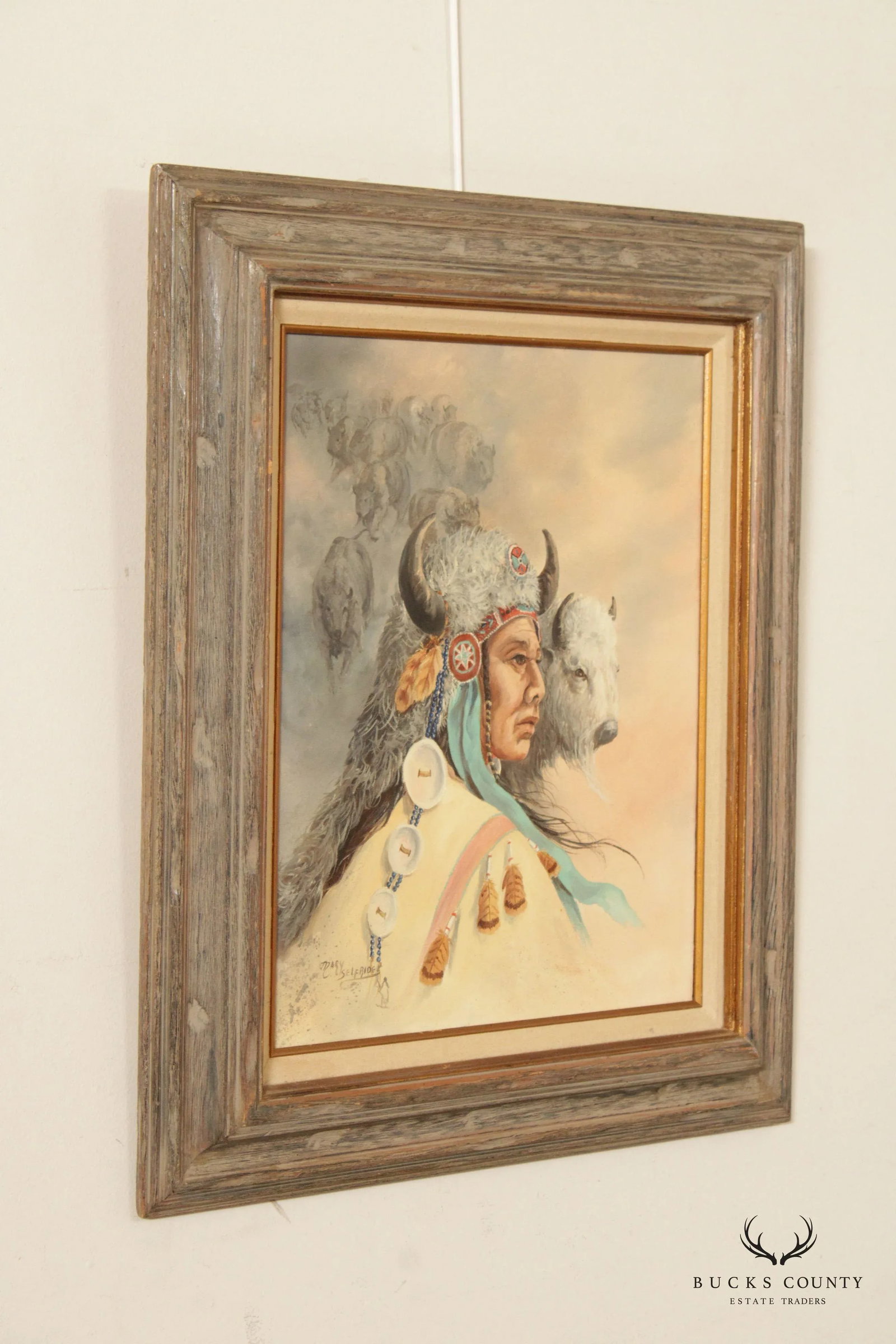 Mary Selfridge 'Spirit of the Buffalo' Original Oil Painting, Custom Framed - 3