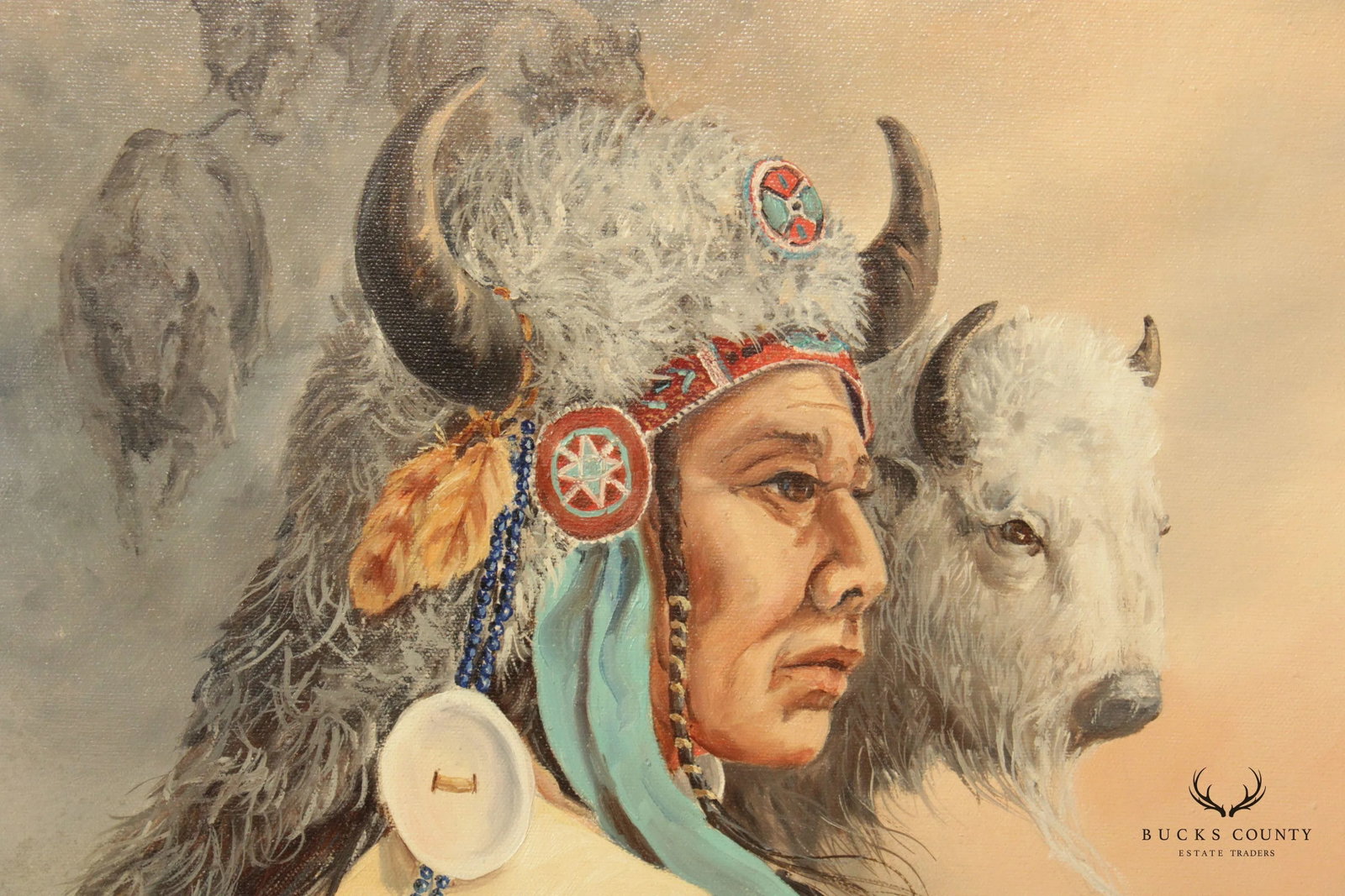 Mary Selfridge 'Spirit of the Buffalo' Original Oil Painting, Custom Framed - 6