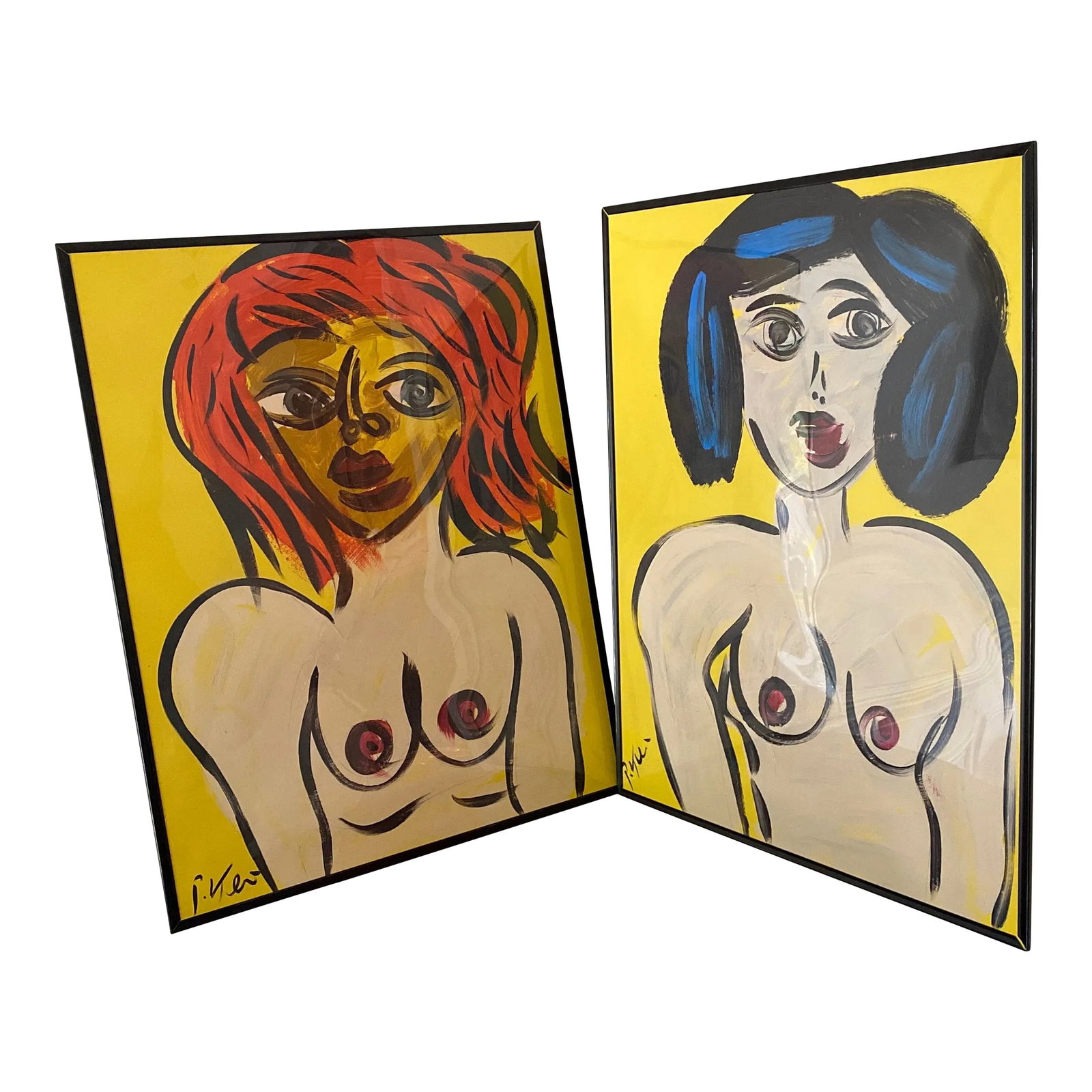 Pair of Peter Keil Original Yellow Abstract Portrait Paintings: Fantastic original paintings by Listed world renowned artist Peter Robert Keil (born 1942 Germany) Peter has self proclaimed to be the last of the living legend artists working in his career with