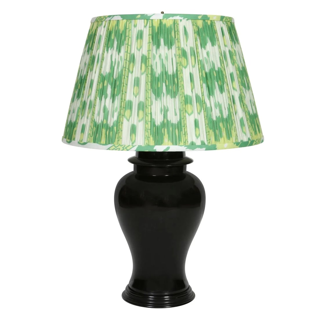 Pair Black Ceramic Urn Lamps With Wood Base - 2