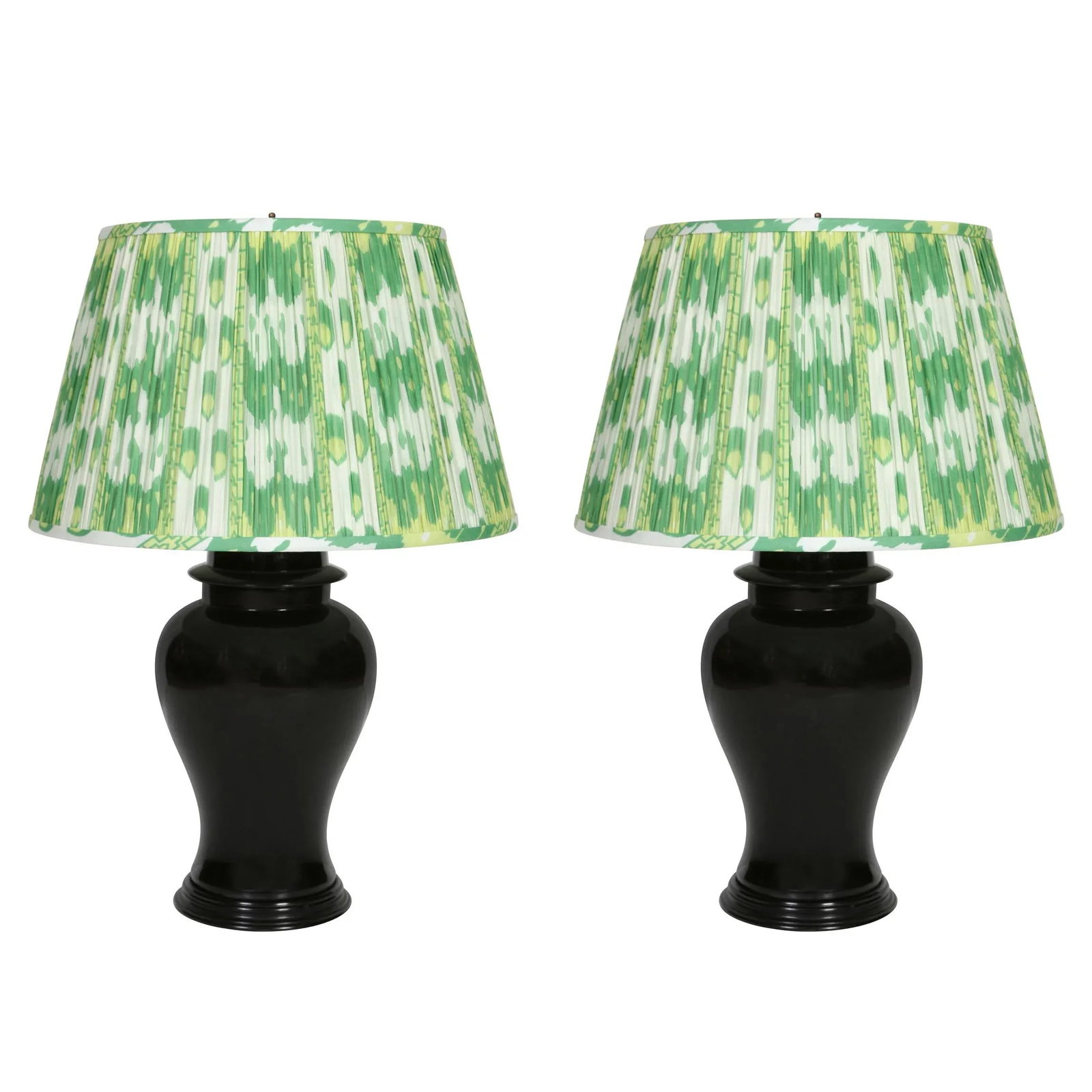 Pair Black Ceramic Urn Lamps With Wood Base - 3