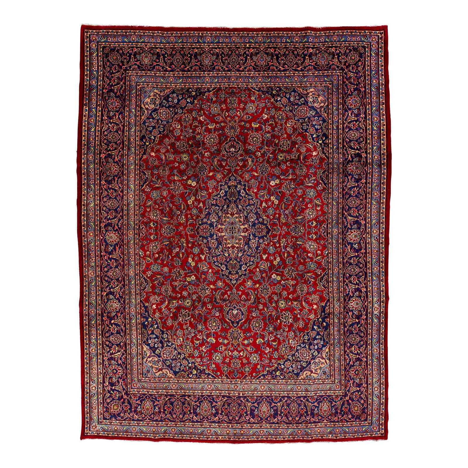 1950s Vintage Kashan Persian Wool Rug Handmade in Red (1 of 7)