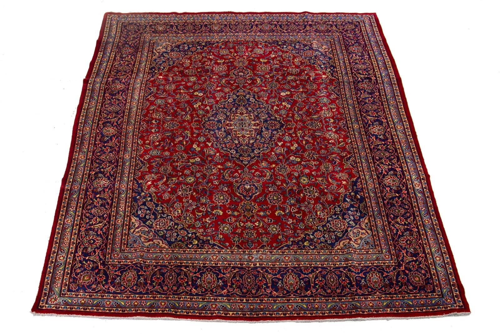 1950s Vintage Kashan Persian Wool Rug Handmade in Red - 2