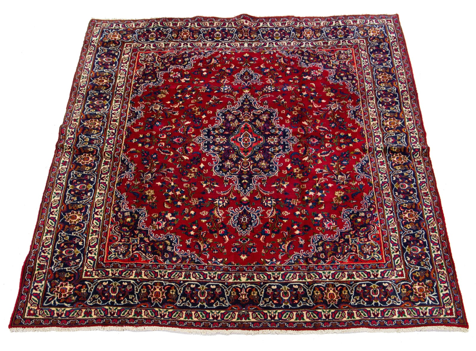 1950s Vintage Medallion Bakhtiari Handmade Wool Rug in Red - 2