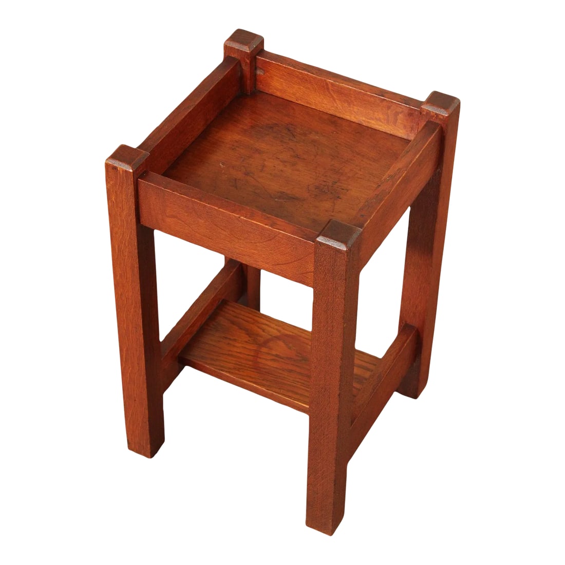 Antique L. & J.G. Stickley Mission Oak Plant Stand: High Quality American Made Antique Early 20th Century Solid Oak Plant Stand with Square Recessed Top Condition: Alterations: Original Condition Unaltered Imperfections: Some Imperfections Condition