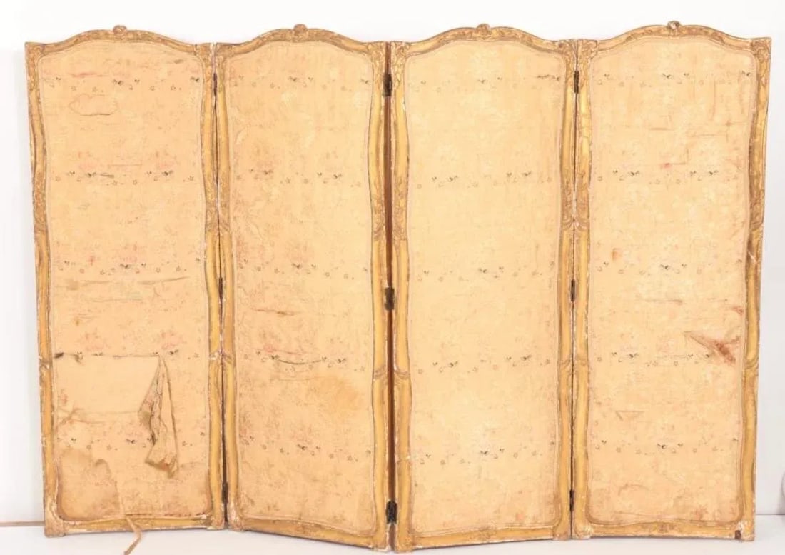 Louis XV Style 19th Century French 4-Panel Gilt Upholstered Vanity Screen Room Divider - 2