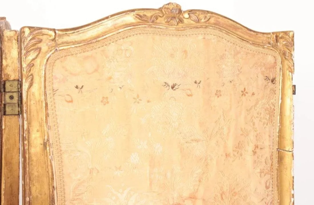 Louis XV Style 19th Century French 4-Panel Gilt Upholstered Vanity Screen Room Divider - 3