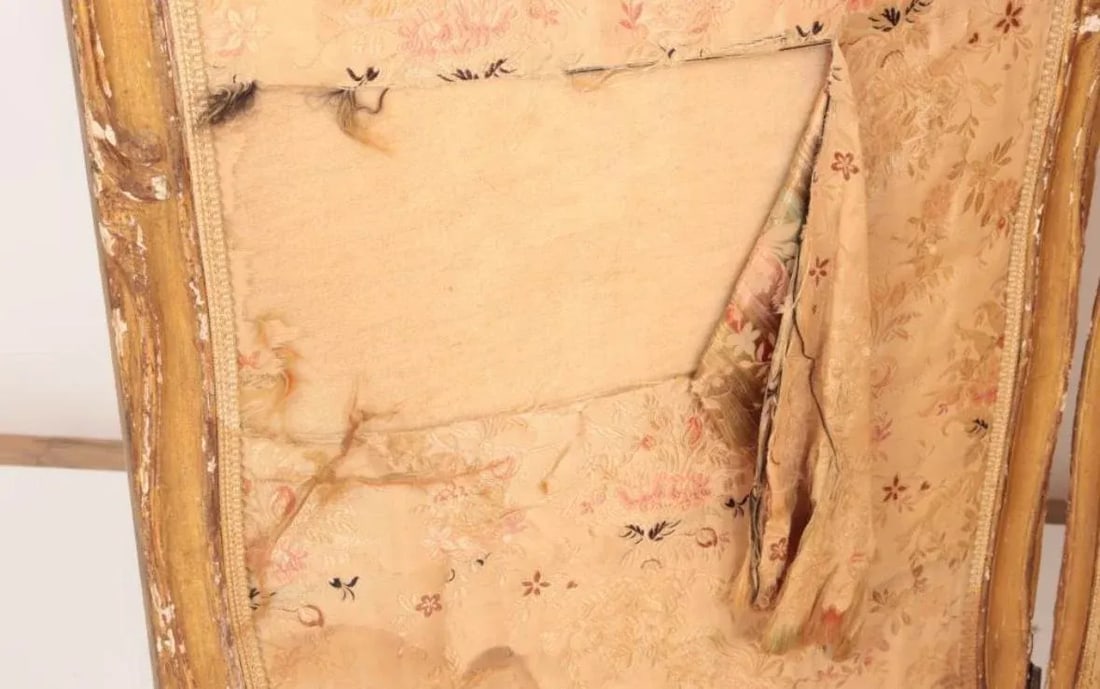 Louis XV Style 19th Century French 4-Panel Gilt Upholstered Vanity Screen Room Divider - 4