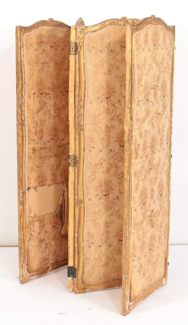 Louis XV Style 19th Century French 4-Panel Gilt Upholstered Vanity Screen Room Divider - 5