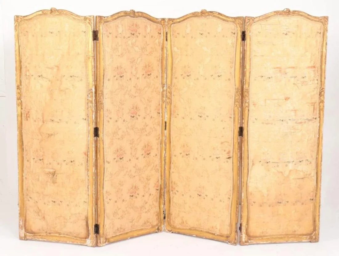 Louis XV Style 19th Century French 4-Panel Gilt Upholstered Vanity Screen Room Divider - 8