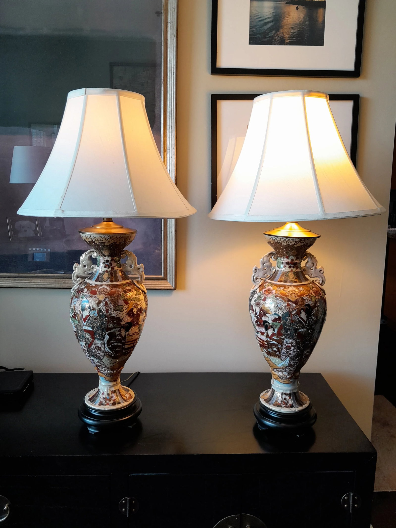 1960s Tall Pair of Japanese Satsuma Table Lamp Bases - 11