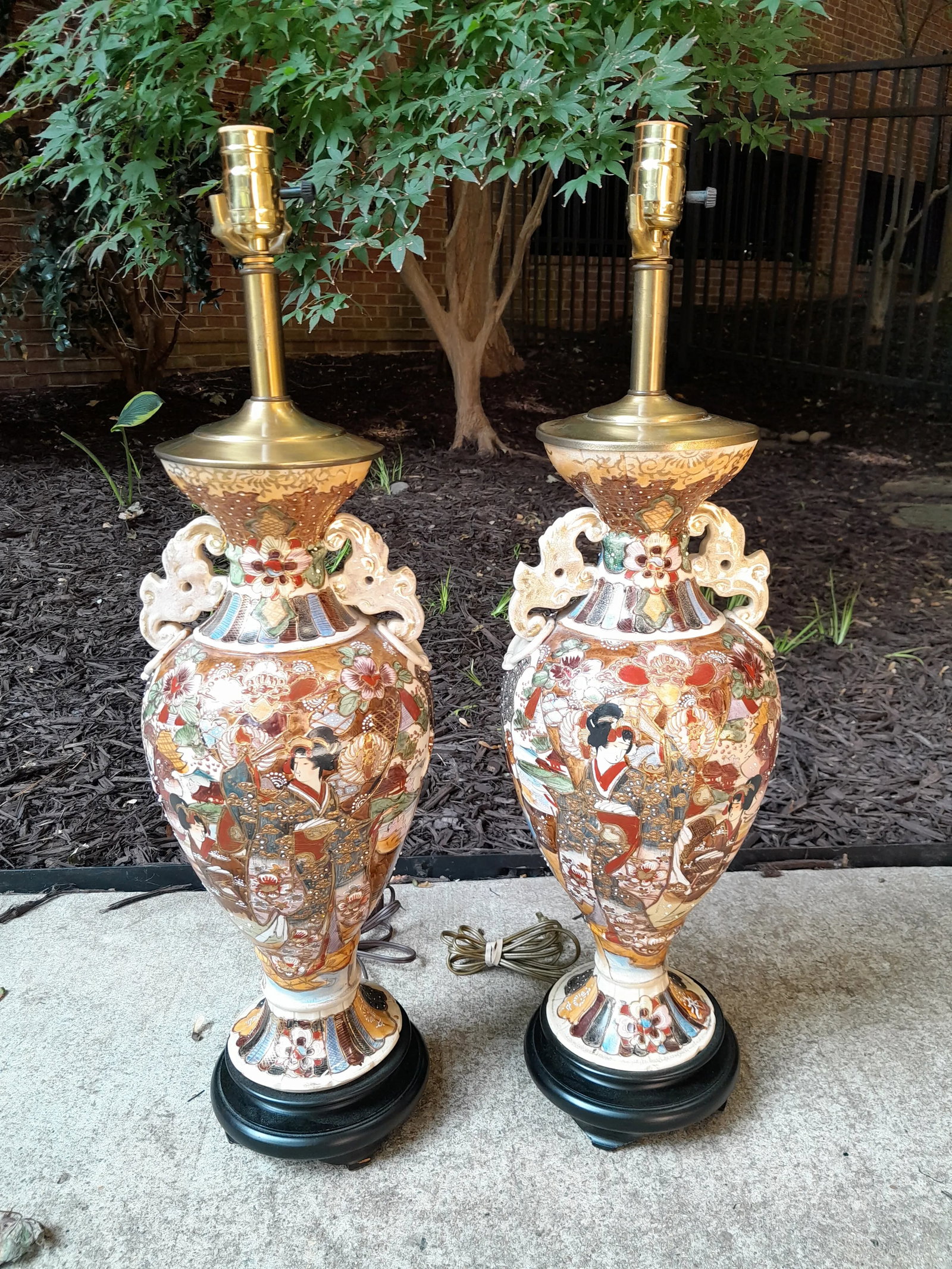 1960s Tall Pair of Japanese Satsuma Table Lamp Bases - 2