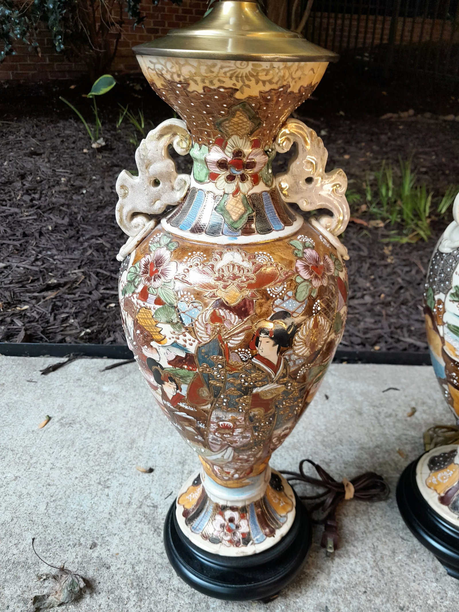 1960s Tall Pair of Japanese Satsuma Table Lamp Bases - 9