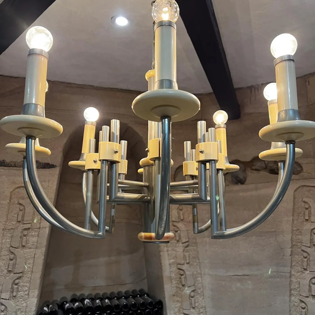 1940s Art Deco Chandelier, Eight Arm, Bakelite & Chrome, 34x31 Inches - 10