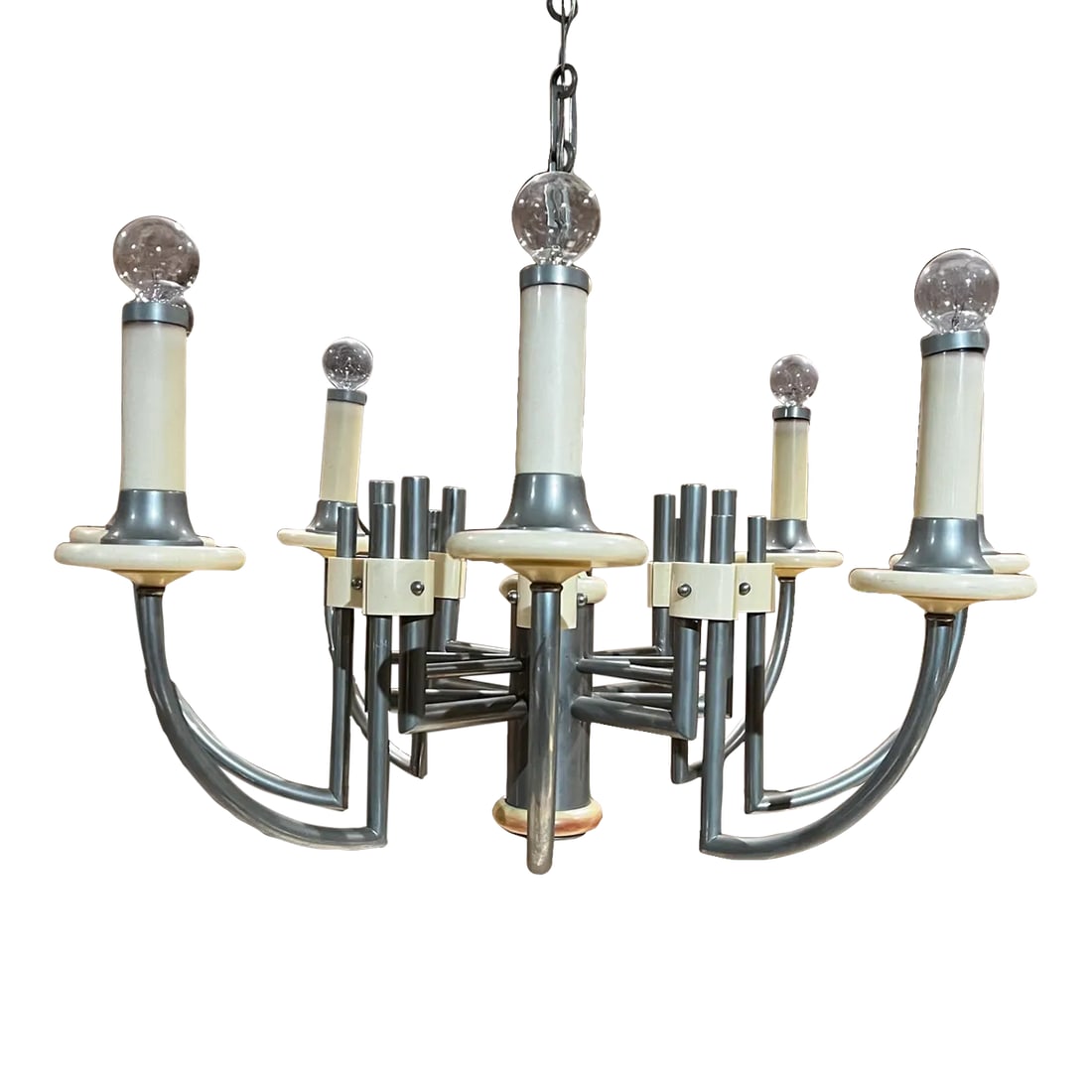 1940s Art Deco Chandelier, Eight Arm, Bakelite & Chrome, 34x31 Inches (1 of 11)