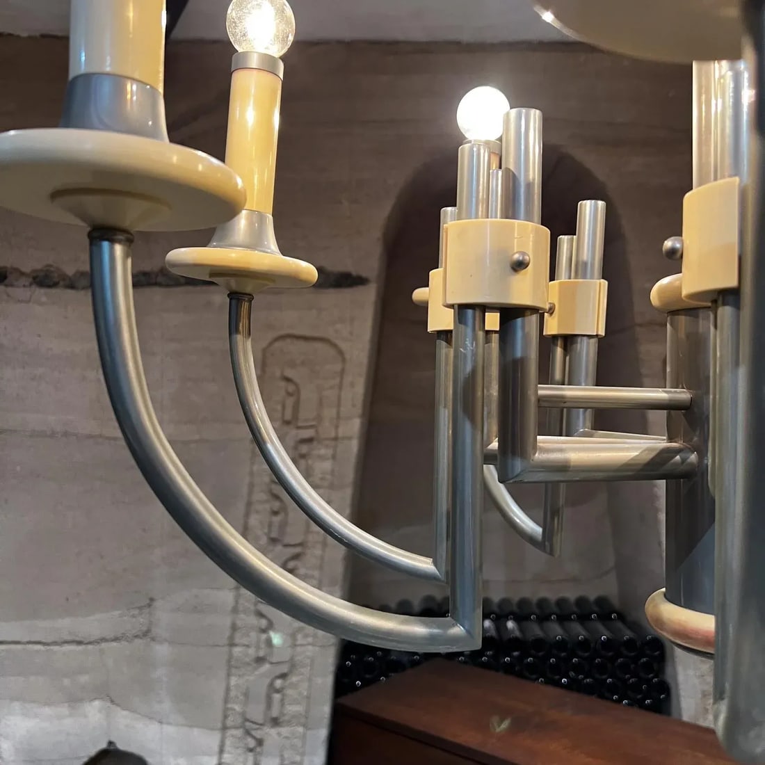 1940s Art Deco Chandelier, Eight Arm, Bakelite & Chrome, 34x31 Inches - 9