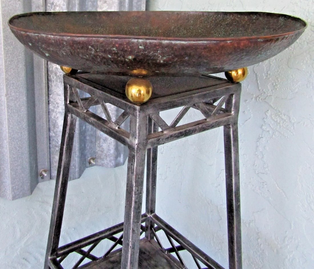 1990s Maitland-Smith Metal Two Shelf Copper Bowl Top Jardiniere Etagere Stand - 3