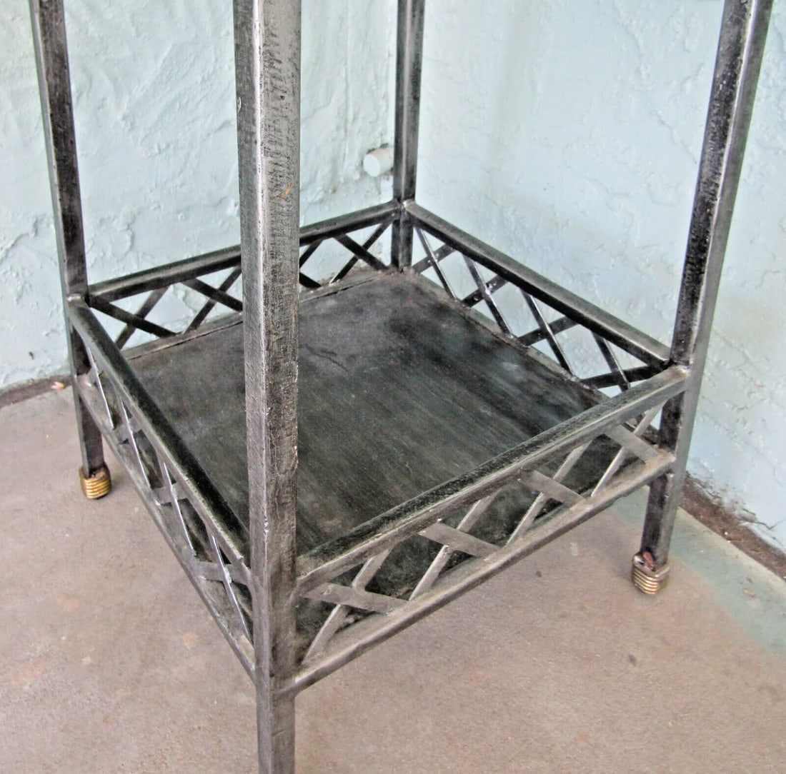 1990s Maitland-Smith Metal Two Shelf Copper Bowl Top Jardiniere Etagere Stand - 6