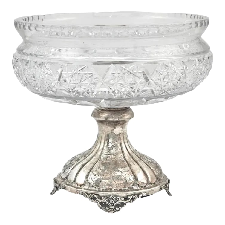 Antique Italian 800 Silver and Cut Glass Centerpiece Bowl Solid (1 of 4)