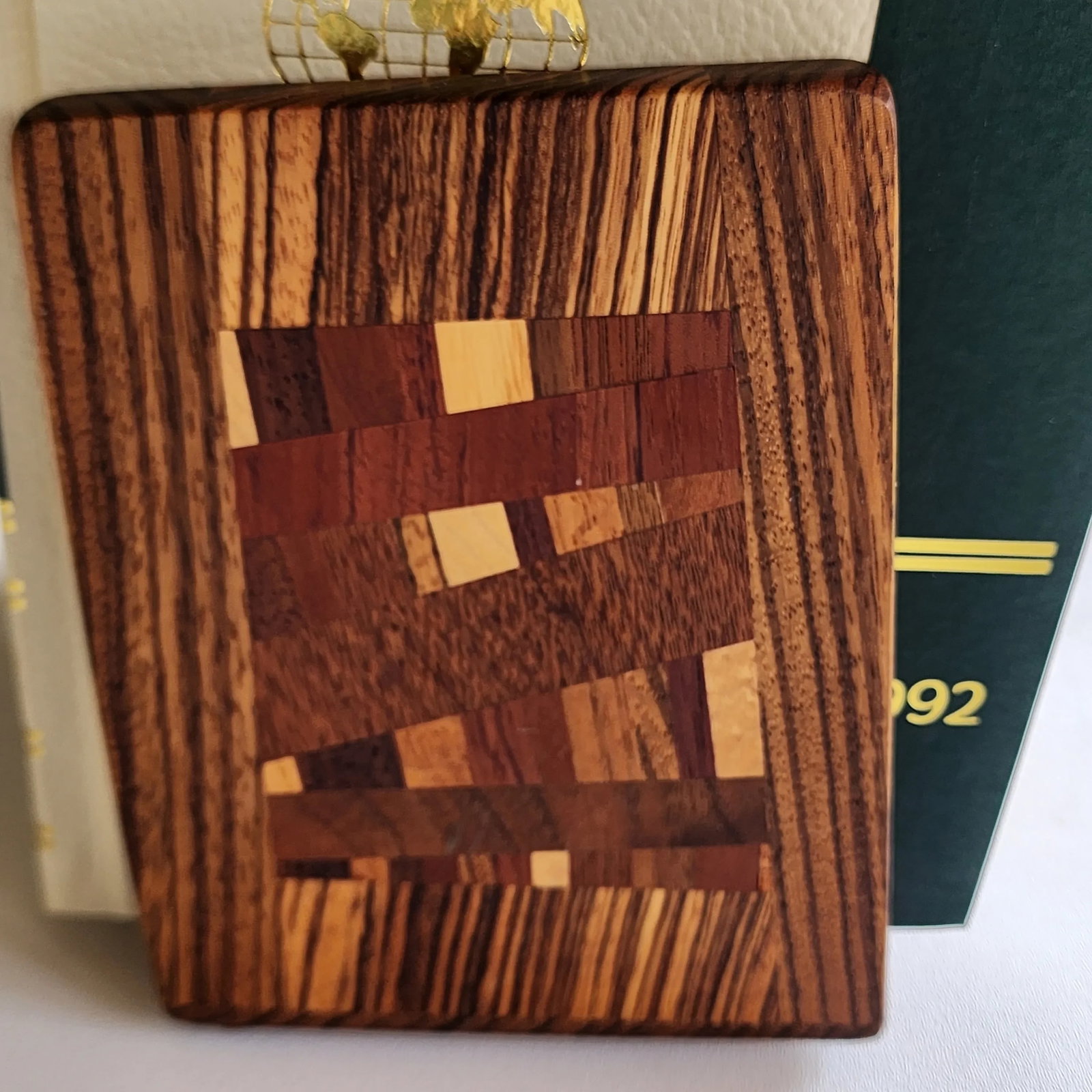 Vintage 80's Inlaid Wood Mosaic Bookends by Wildwood, Set of Two - 3
