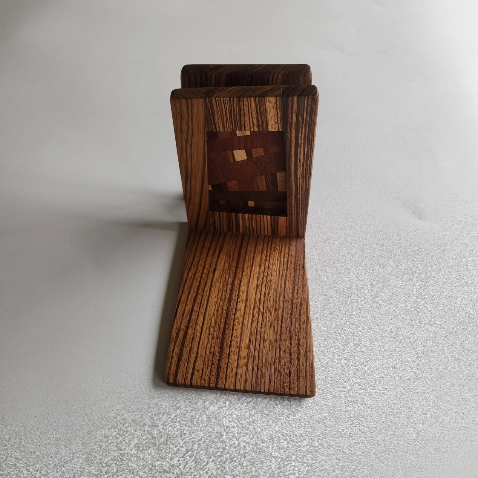 Vintage 80's Inlaid Wood Mosaic Bookends by Wildwood, Set of Two - 5
