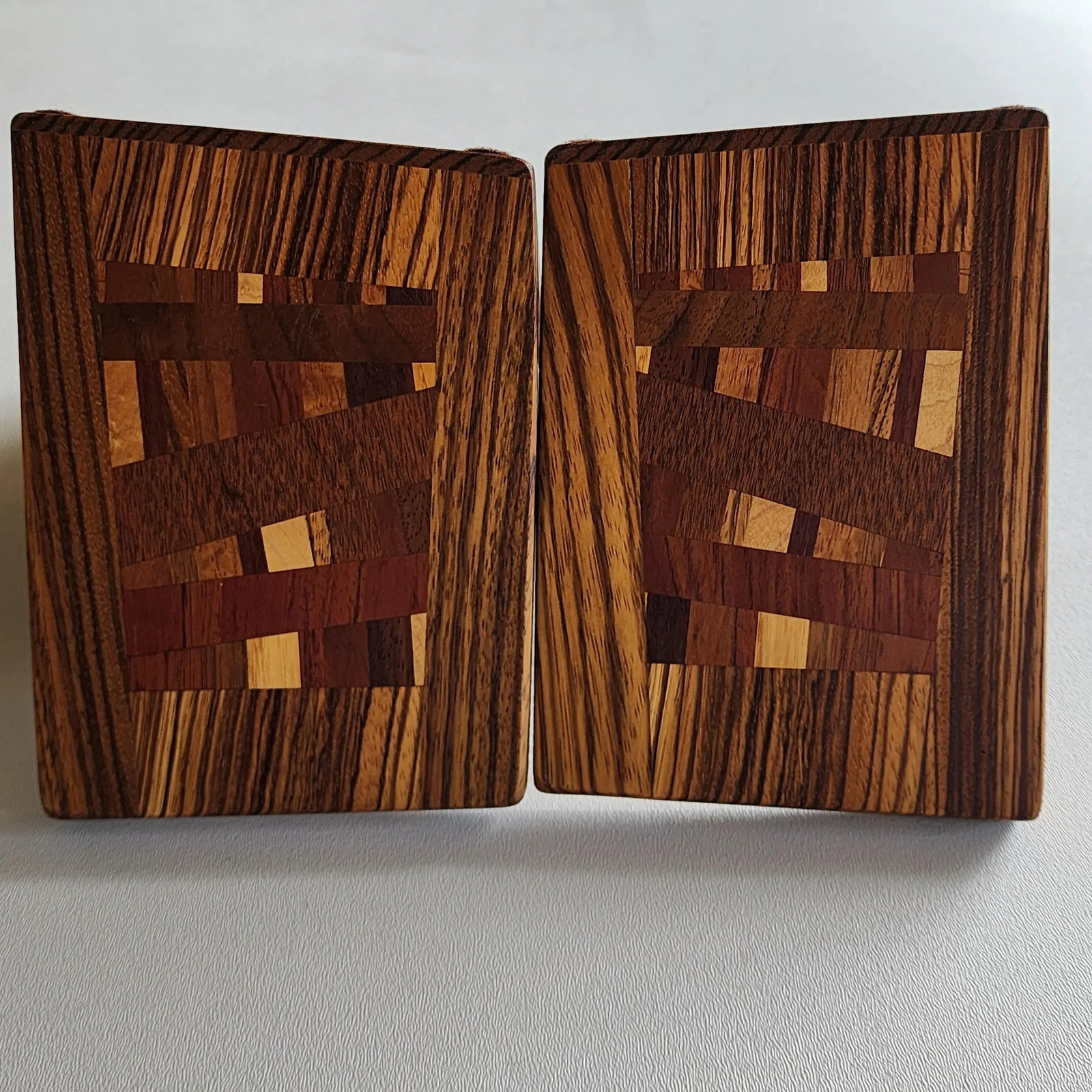 Vintage 80's Inlaid Wood Mosaic Bookends by Wildwood, Set of Two - 8
