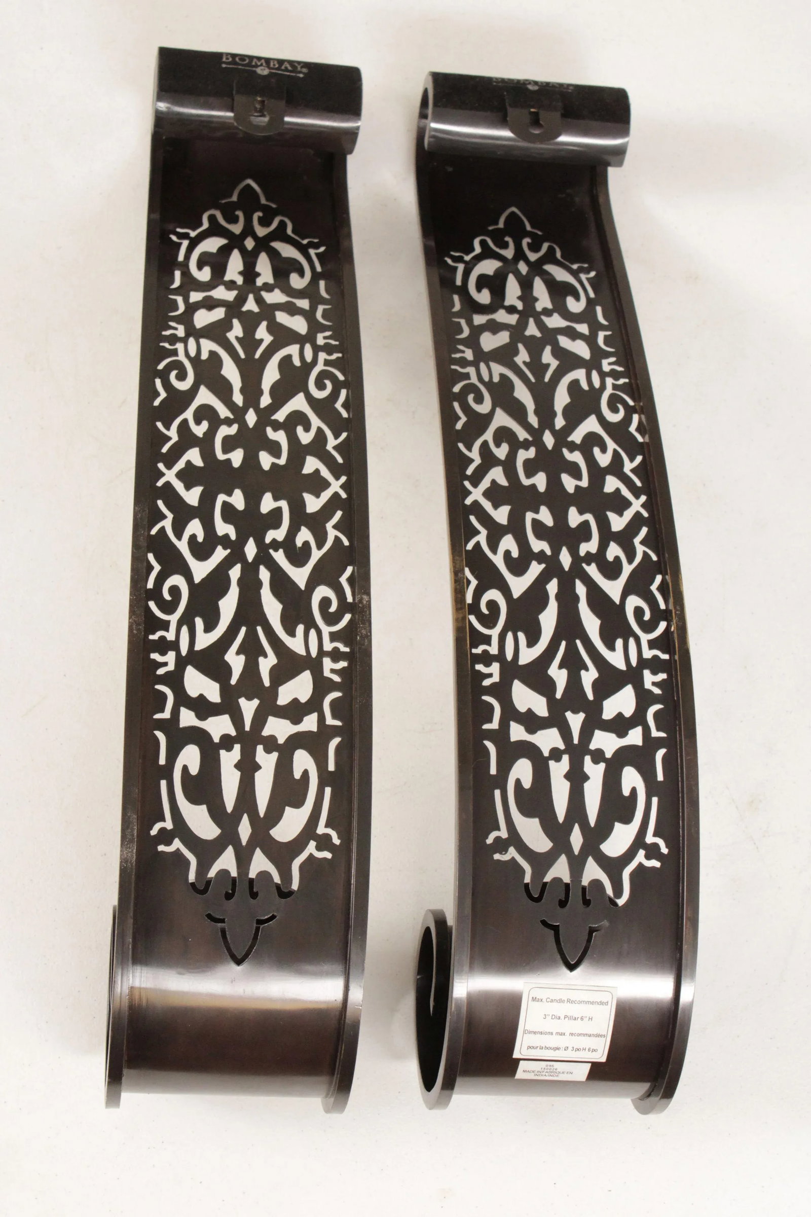 Bombay Company Pair Pierced Brass Candle Wall Sconces - 12