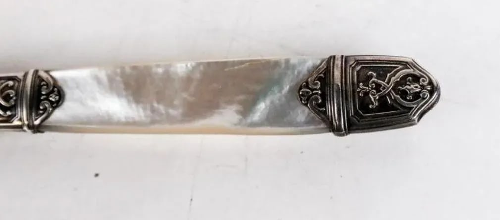 Antique Silver Plate and Mother of Pearled English Fish Fork and Knife Serving Set Boxed- 2 Pieces - 5