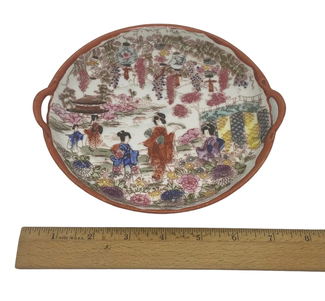 Vintage Chinoiserie Ceramic Handpainted Luncheon Hors D'Oeuvres Plates - Set of 8 - 11