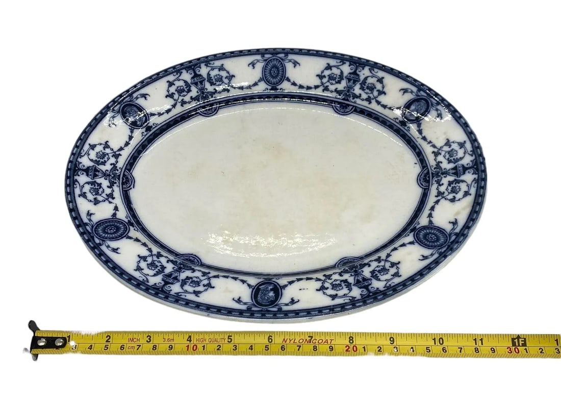 Antique Early 20th Century Sampson, Hancock & Sons Flaxman Blue Oval Serving Platter - 10