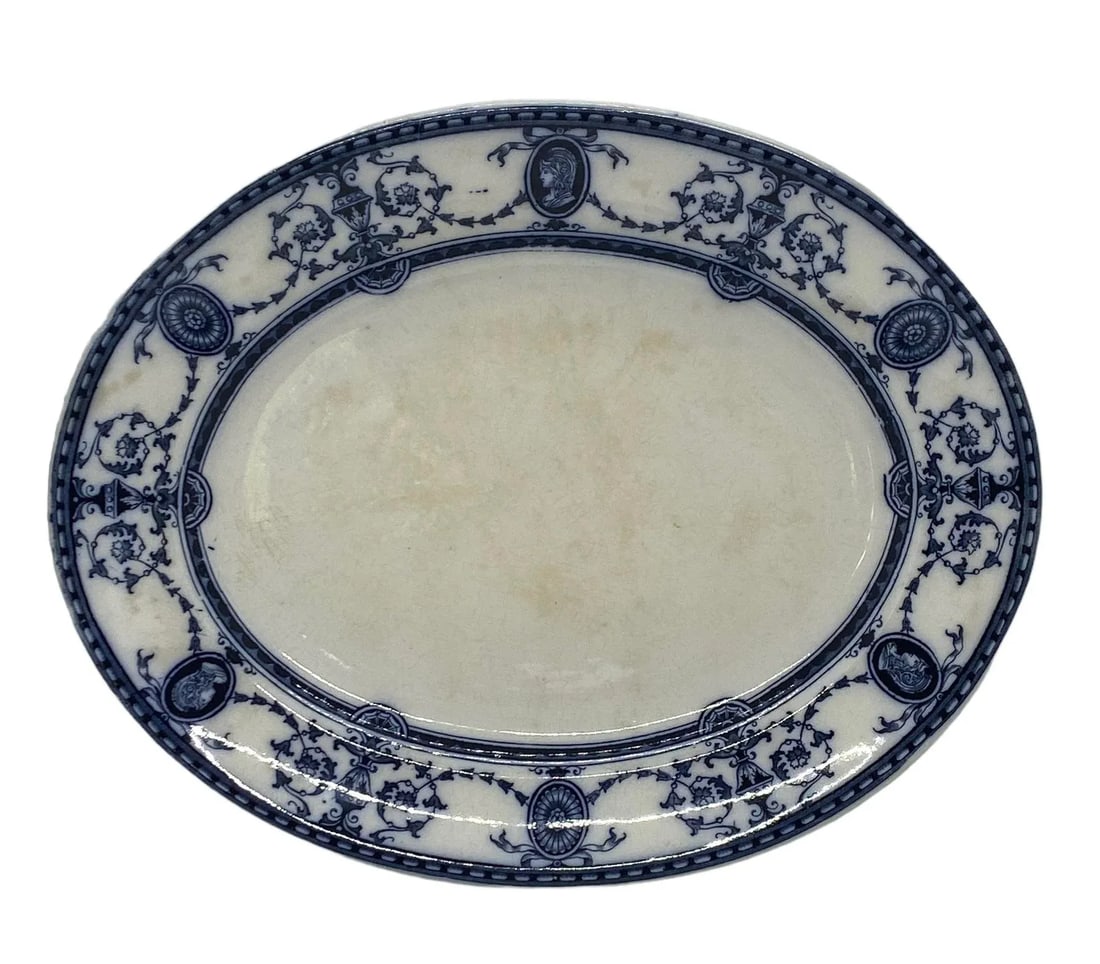 Antique Early 20th Century Sampson, Hancock & Sons Flaxman Blue Oval Serving Platter - 13