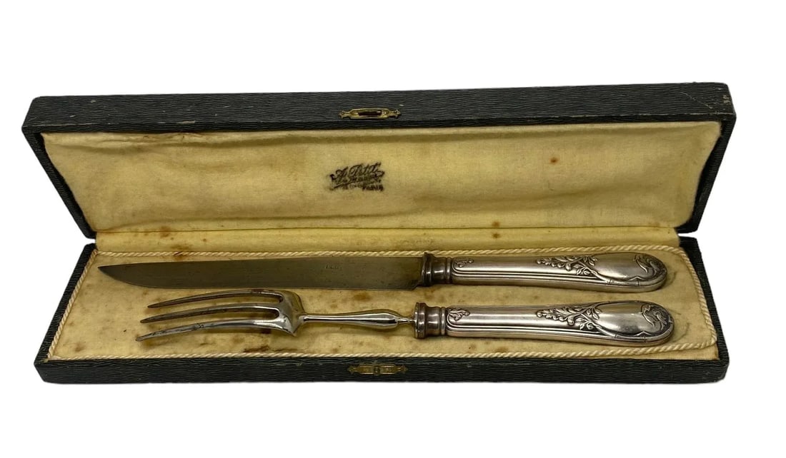 Early 20th Century French Paris Silverplate Two-Piece Carving Set With Green Storage Case - 12