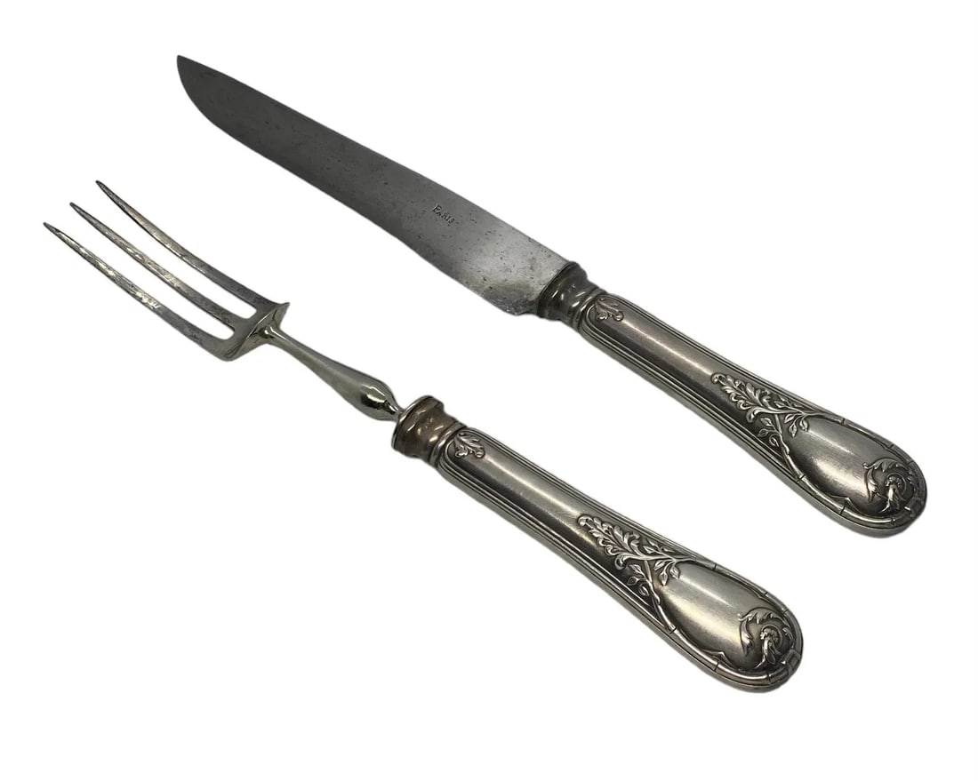 Early 20th Century French Paris Silverplate Two-Piece Carving Set With Green Storage Case - 2