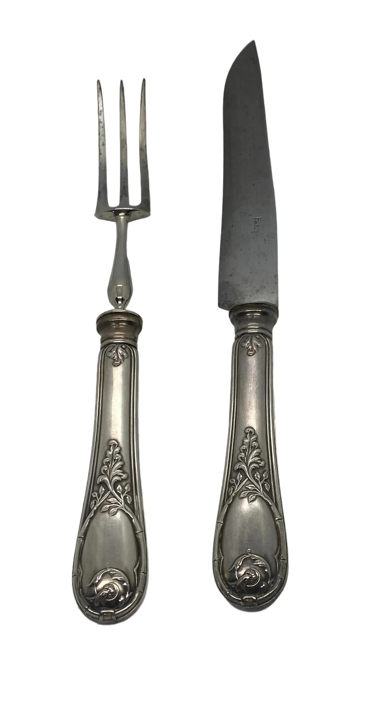 Early 20th Century French Paris Silverplate Two-Piece Carving Set With Green Storage Case - 3