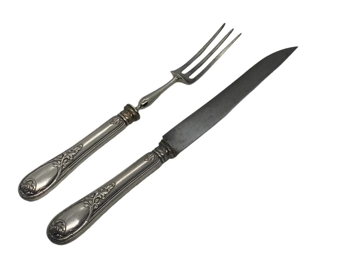Early 20th Century French Paris Silverplate Two-Piece Carving Set With Green Storage Case - 4