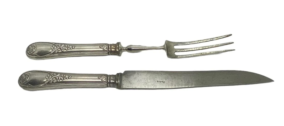 Early 20th Century French Paris Silverplate Two-Piece Carving Set With Green Storage Case - 5