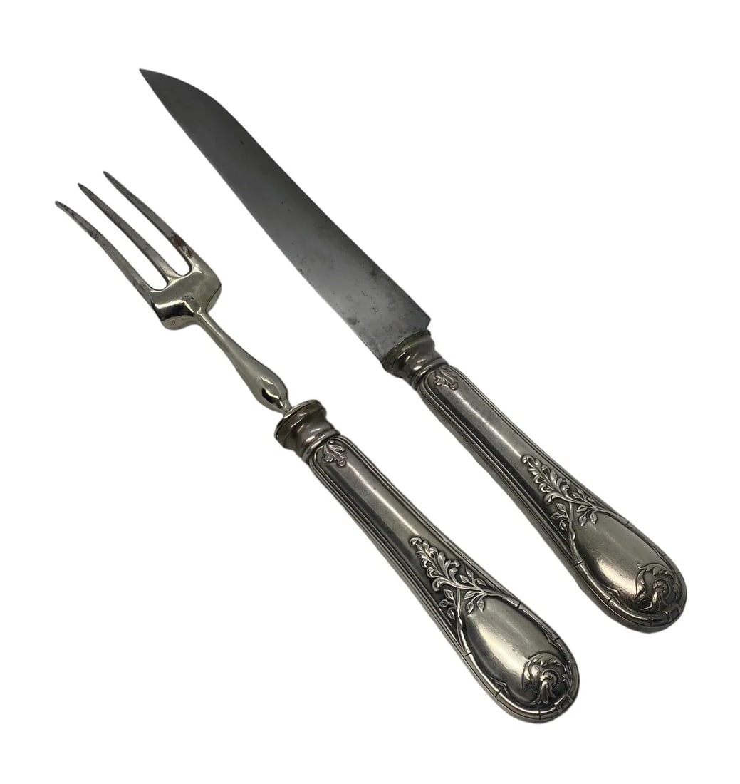 Early 20th Century French Paris Silverplate Two-Piece Carving Set With Green Storage Case - 6