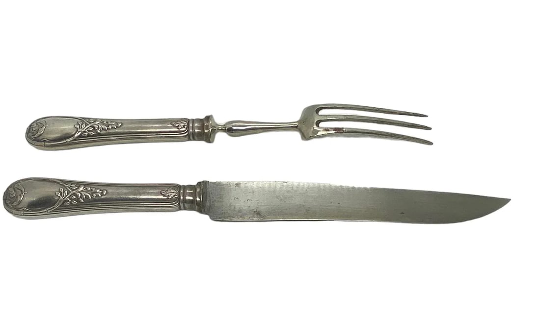 Early 20th Century French Paris Silverplate Two-Piece Carving Set With Green Storage Case - 8