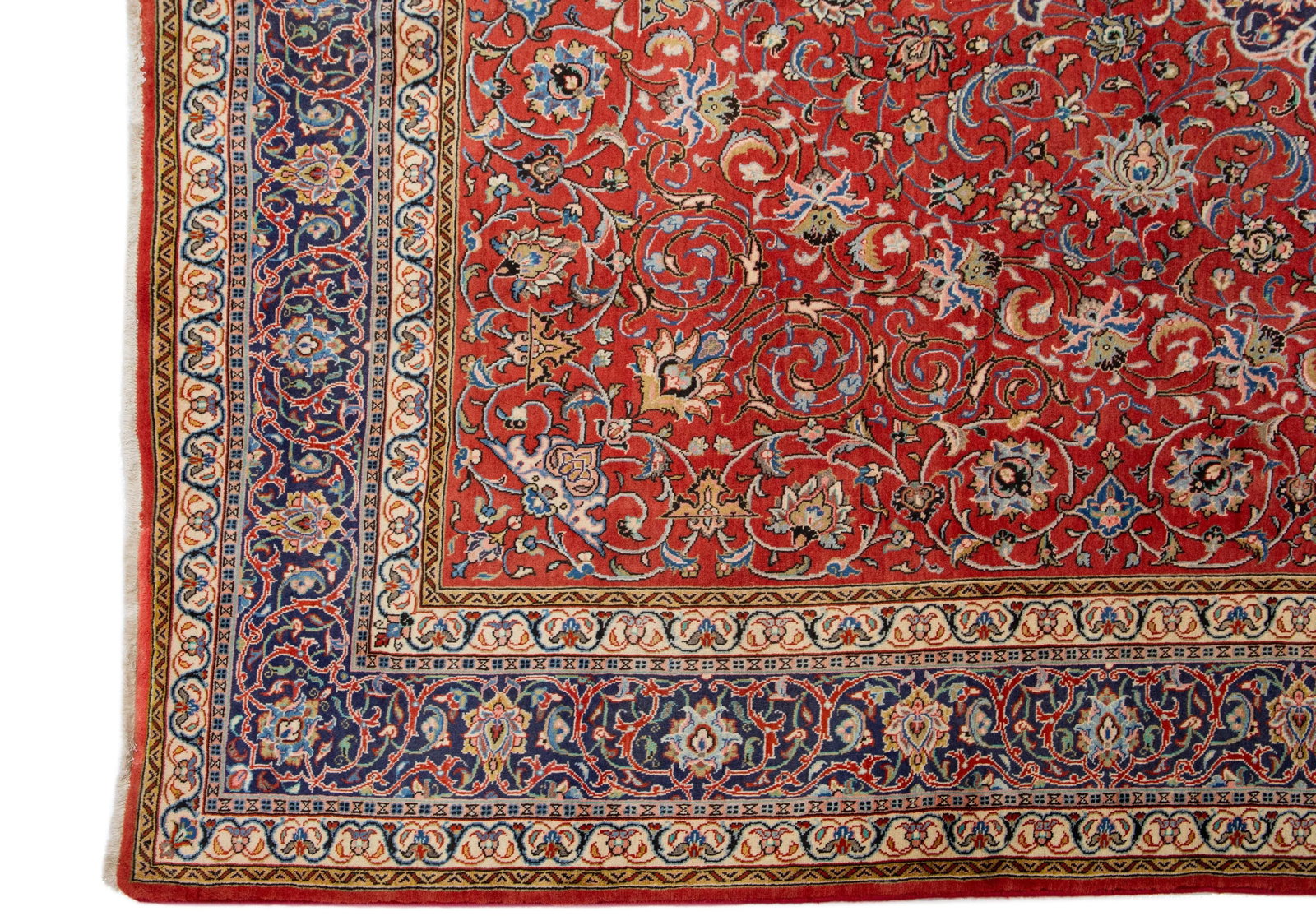 1960s Vintage Kerman Persian Wool Rug Handmade in Red With Allover Motif - 2
