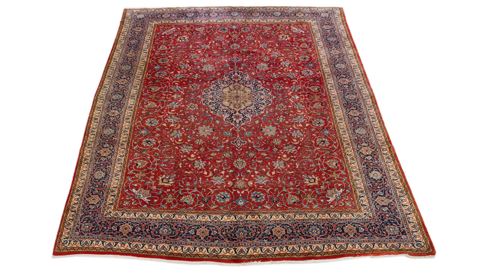 1960s Vintage Kerman Persian Wool Rug Handmade in Red With Allover Motif - 3