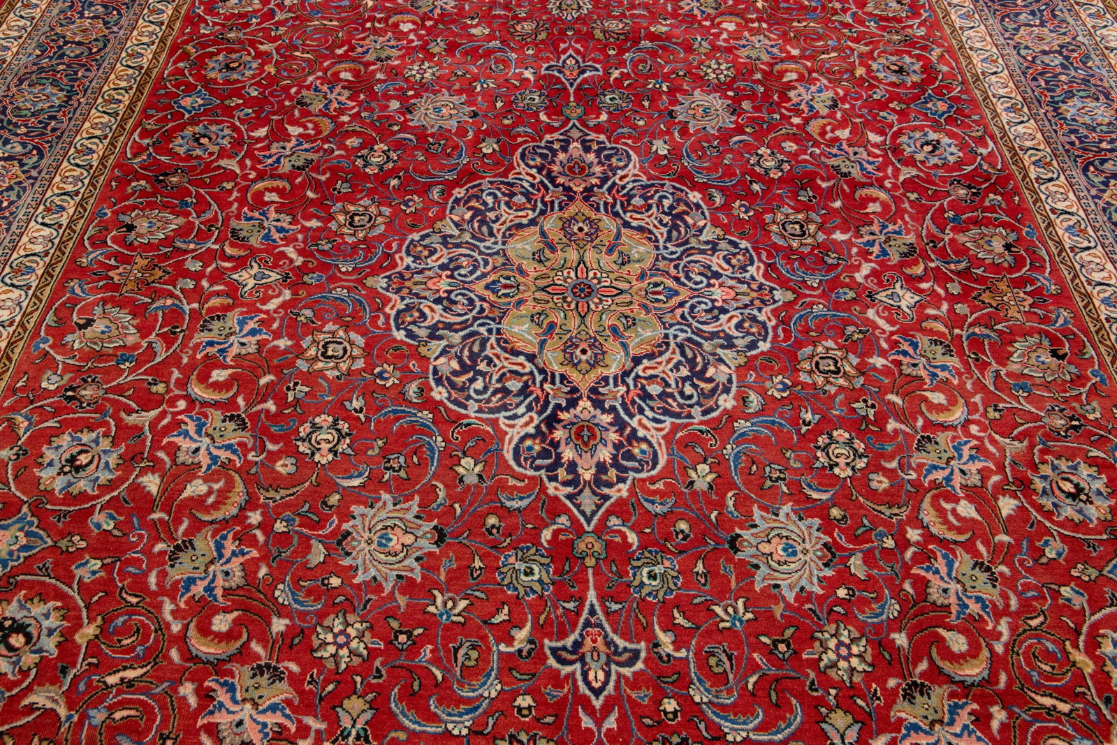 1960s Vintage Kerman Persian Wool Rug Handmade in Red With Allover Motif - 5