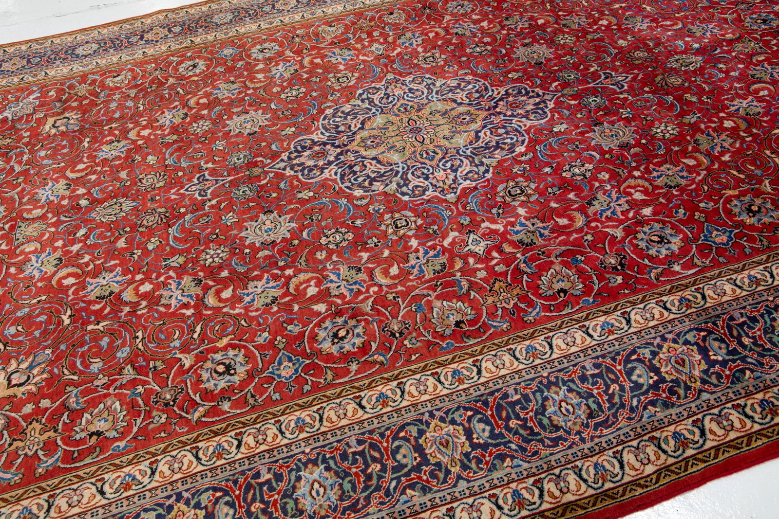 1960s Vintage Kerman Persian Wool Rug Handmade in Red With Allover Motif - 7